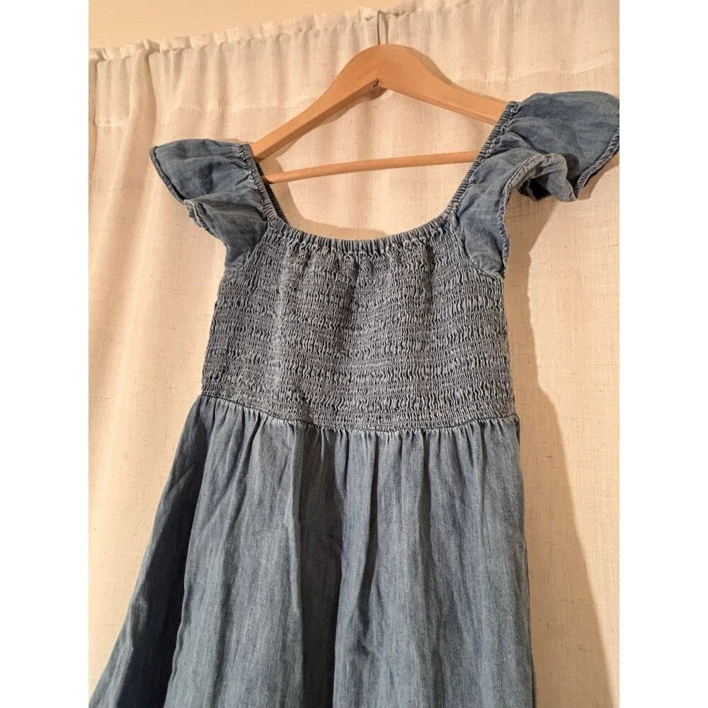 Gap Kids Blue Denim Smocked Prairie, Cottagecore, summer ￼Sundress, XL (12)